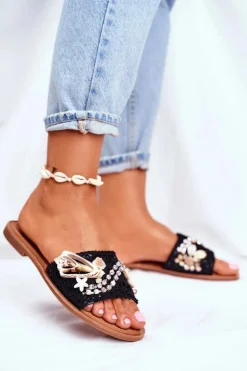 Damskie Klapki Z Muszelkami Czarne Spain