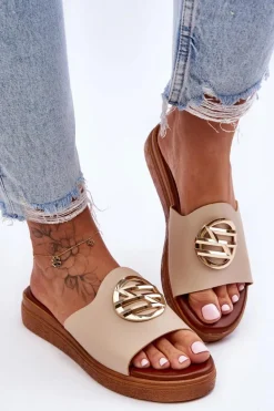 Damskie Klapki Z Ozdobą Beżowe Secrets