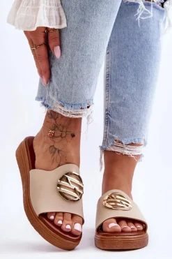 Damskie Klapki Z Ozdobą Beżowe Secrets