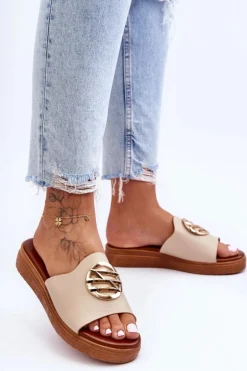 Damskie Klapki Z Ozdobą Beżowe Secrets