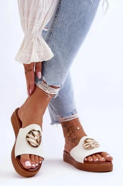 Damskie Klapki Z Ozdobą Białe Secrets