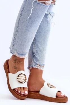 Damskie Klapki Z Ozdobą Białe Secrets