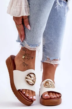 Damskie Klapki Z Ozdobą Białe Secrets