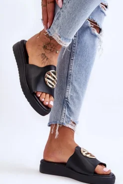 Damskie Klapki Z Ozdobą Czarne Secrets