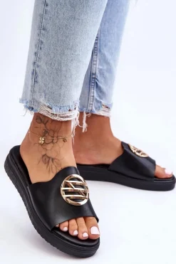 Damskie Klapki Z Ozdobą Czarne Secrets