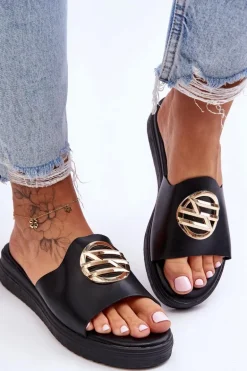 Damskie Klapki Z Ozdobą Czarne Secrets