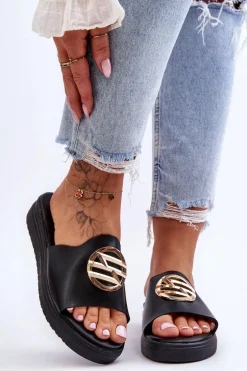 Damskie Klapki Z Ozdobą Czarne Secrets