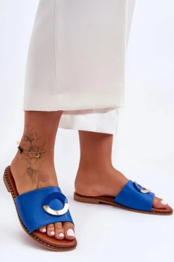 Damskie Klapki Z Ozdobą Niebieskie Sherry