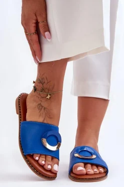 Damskie Klapki Z Ozdobą Niebieskie Sherry