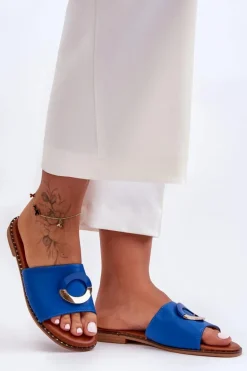 Damskie Klapki Z Ozdobą Niebieskie Sherry