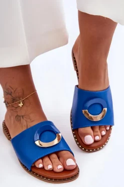 Damskie Klapki Z Ozdobą Niebieskie Sherry