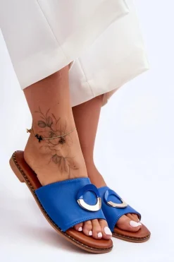 Damskie Klapki Z Ozdobą Niebieskie Sherry