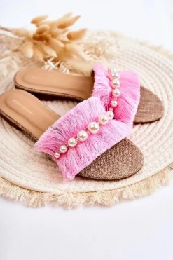 Damskie Klapki Z Ozdobnym Paskiem Różowe Ramisa