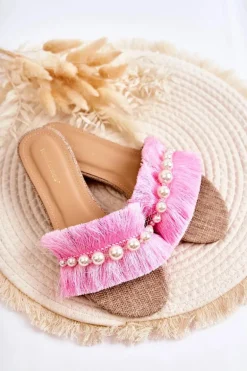 Damskie Klapki Z Ozdobnym Paskiem Różowe Ramisa