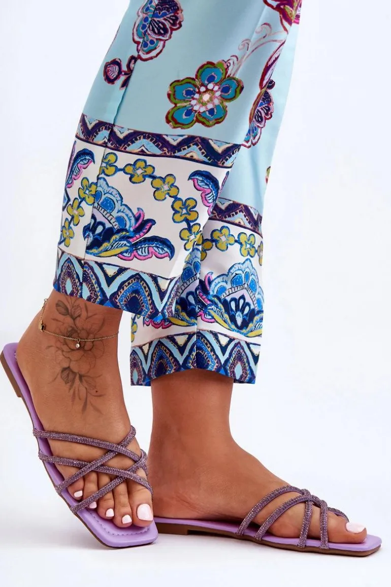 Damskie Klapki Z Paseczkami I Dżetami Fioletowe Leomi