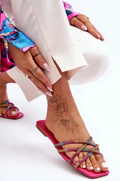 Damskie Klapki Z Paseczkami I Dżetami Multikolor Leomi