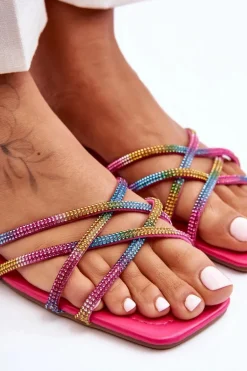 Damskie Klapki Z Paseczkami I Dżetami Multikolor Leomi