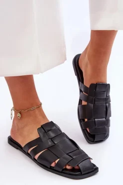 Damskie Klapki Z Paskami Czarne Reyna