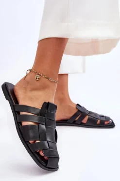 Damskie Klapki Z Paskami Czarne Reyna