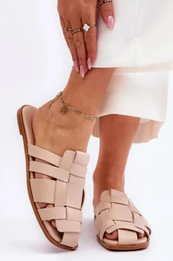 Damskie Klapki Z Paskami Jasnobeżowe Reyna