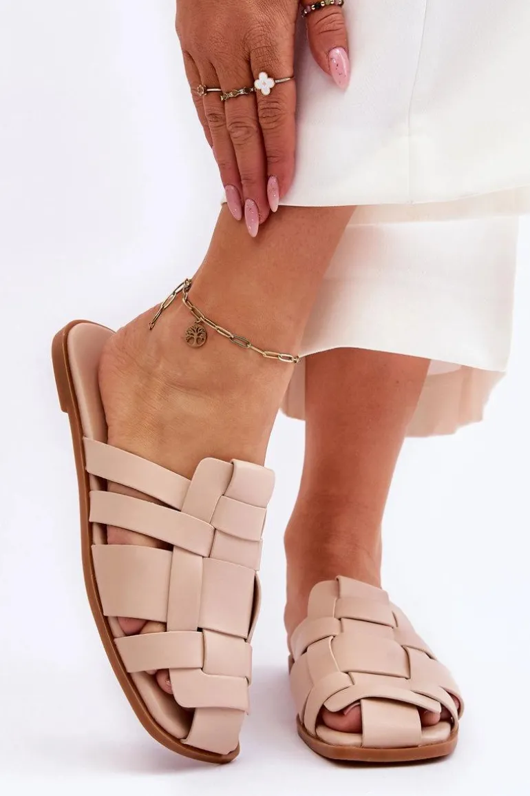 Damskie Klapki Z Paskami Jasnobeżowe Reyna