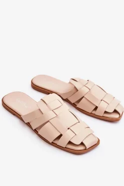 Damskie Klapki Z Paskami Jasnobeżowe Reyna