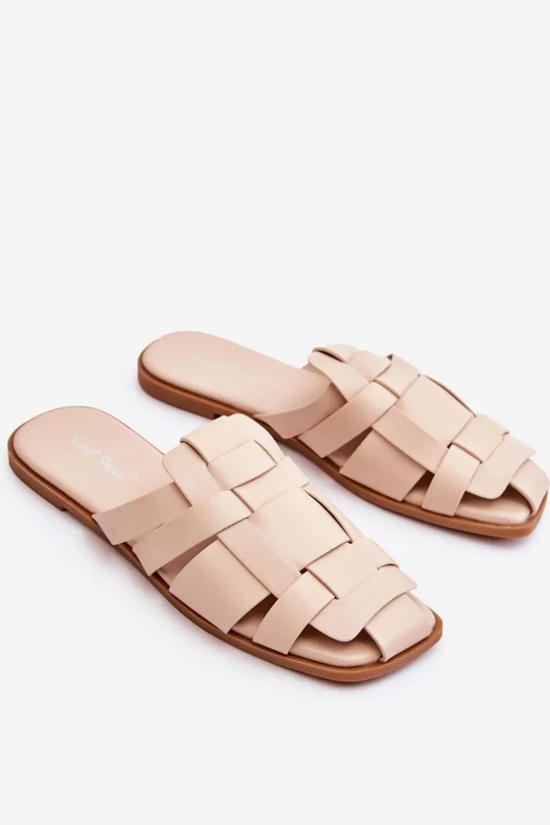 Damskie Klapki Z Paskami Jasnobeżowe Reyna