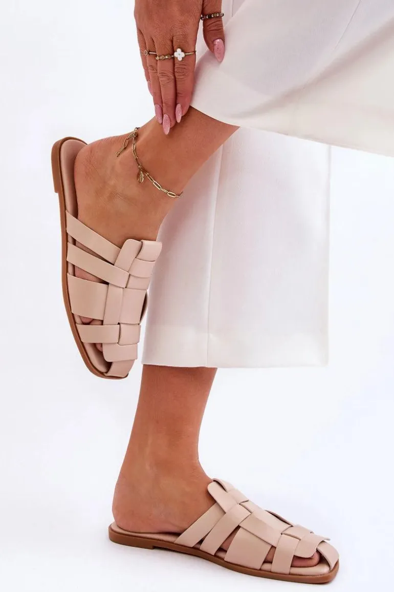 Damskie Klapki Z Paskami Jasnobeżowe Reyna