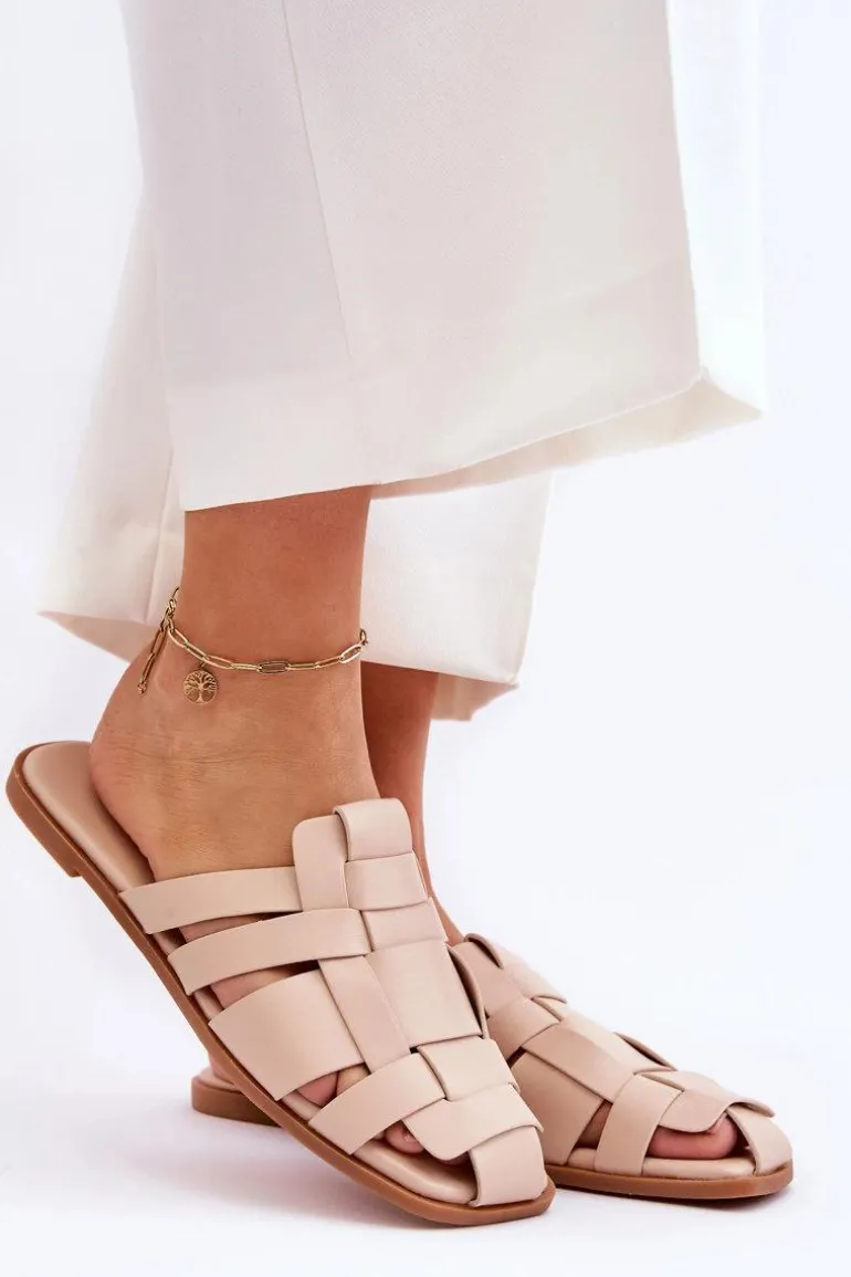 Damskie Klapki Z Paskami Jasnobeżowe Reyna