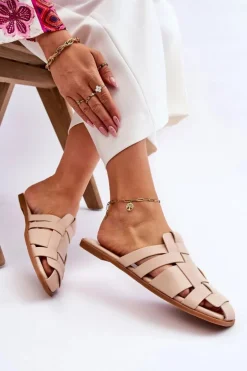 Damskie Klapki Z Paskami Jasnobeżowe Reyna