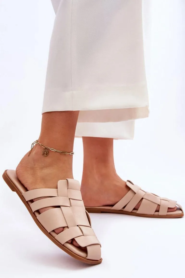 Damskie Klapki Z Paskami Jasnobeżowe Reyna