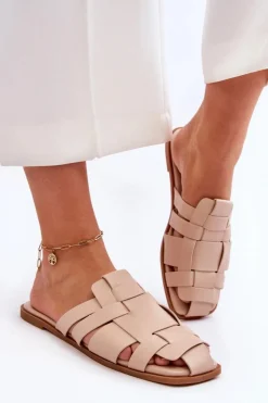 Damskie Klapki Z Paskami Jasnobeżowe Reyna