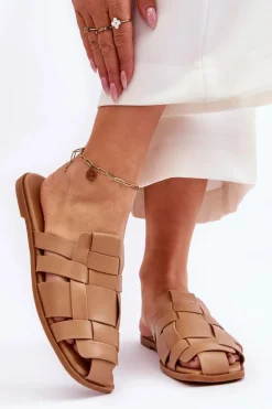 Damskie Klapki Z Paskami Beżowe Reyna