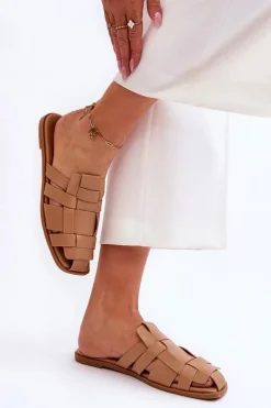 Damskie Klapki Z Paskami Beżowe Reyna