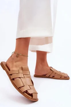 Damskie Klapki Z Paskami Beżowe Reyna