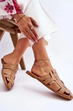 Damskie Klapki Z Paskami Beżowe Reyna