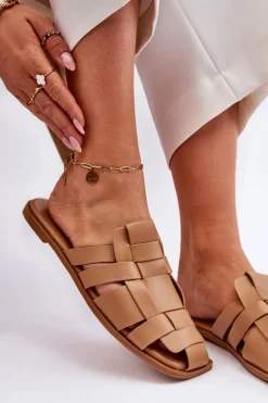 Damskie Klapki Z Paskami Beżowe Reyna