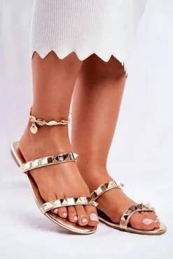 Damskie Klapki z Ćwiekami Złote Merrados