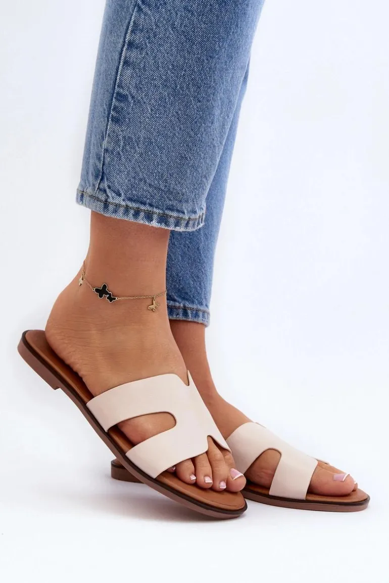 Damskie Klapki Z Wycięciem Beżowe Lumossa