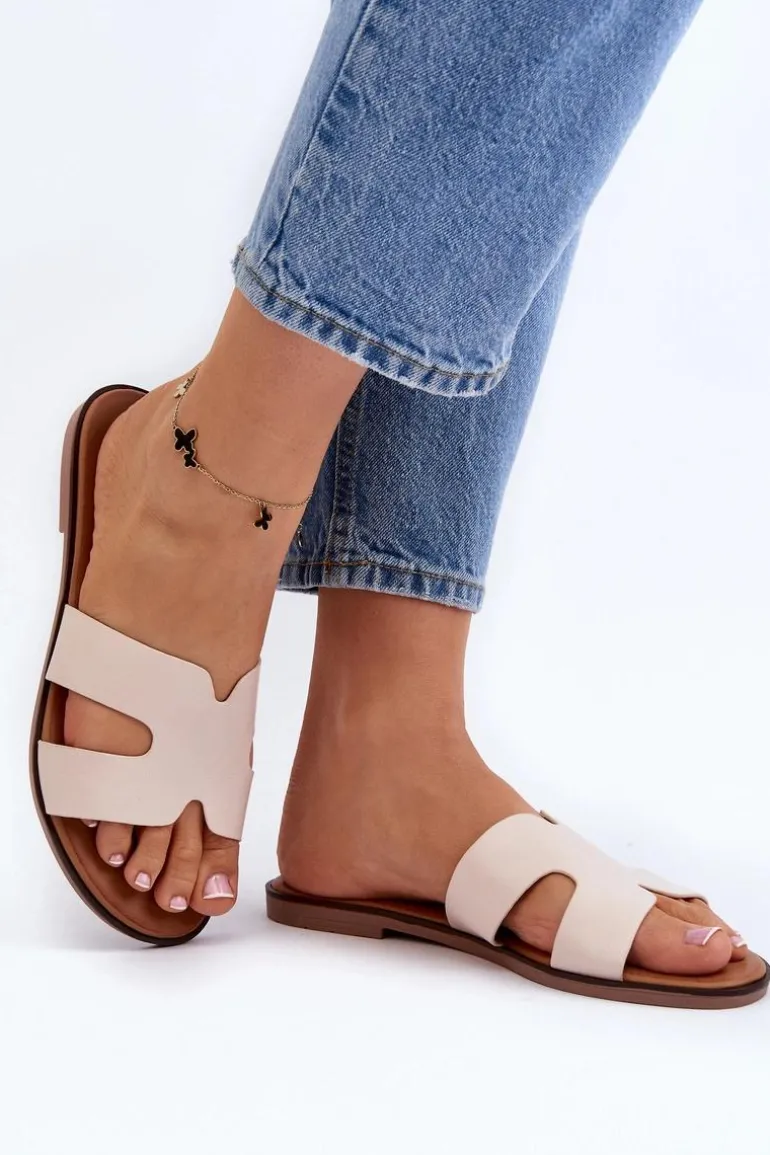 Damskie Klapki Z Wycięciem Beżowe Lumossa