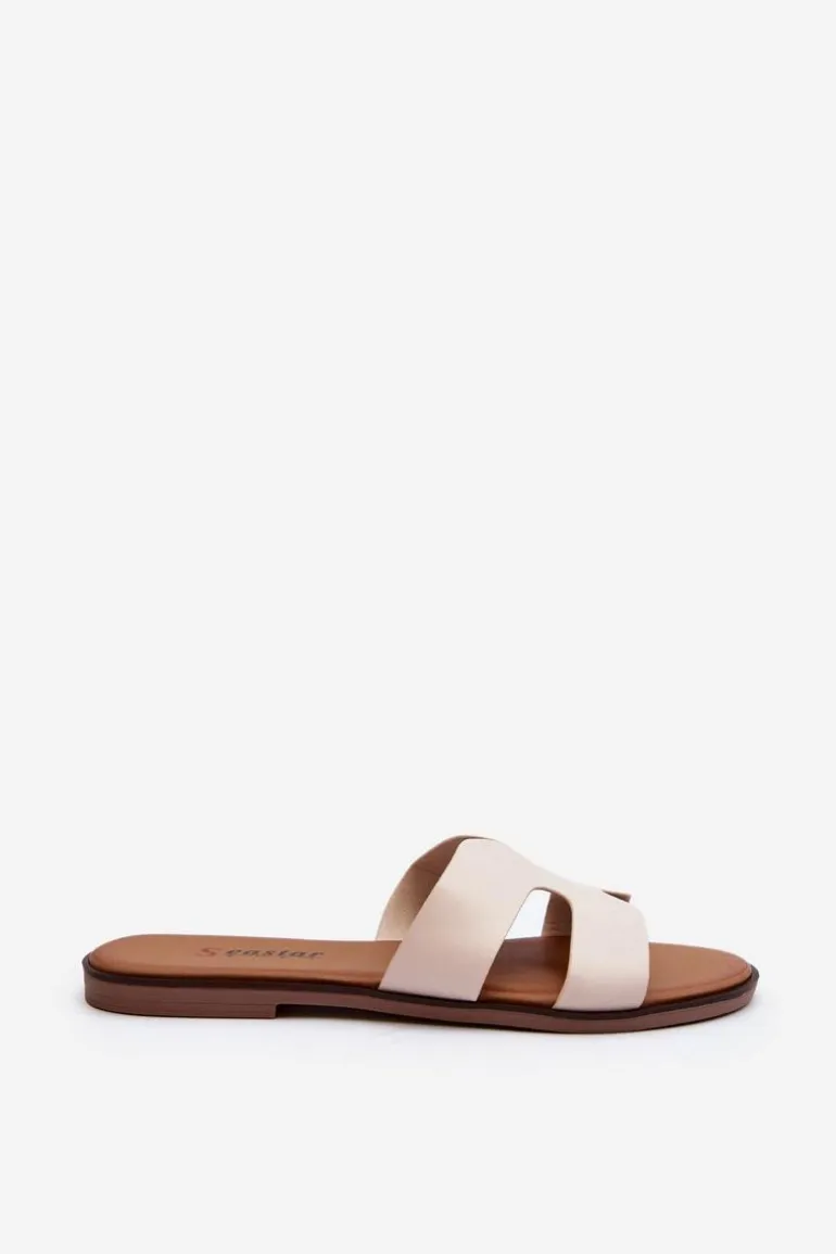 Damskie Klapki Z Wycięciem Beżowe Lumossa