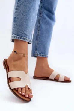 Damskie Klapki Z Wycięciem Beżowe Lumossa