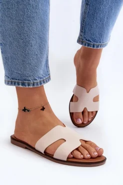 Damskie Klapki Z Wycięciem Beżowe Lumossa