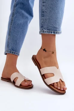 Damskie Klapki Z Wycięciem Beżowe Lumossa