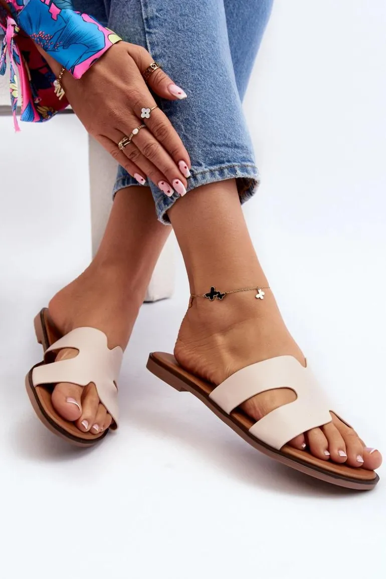 Damskie Klapki Z Wycięciem Beżowe Lumossa