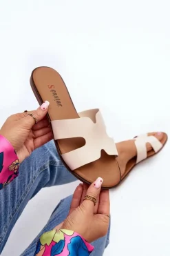 Damskie Klapki Z Wycięciem Beżowe Lumossa