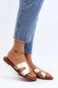 Damskie Klapki Z Wycięciem Różowe Złote Lumossa