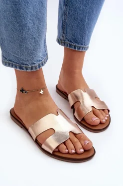 Damskie Klapki Z Wycięciem Różowe Złote Lumossa