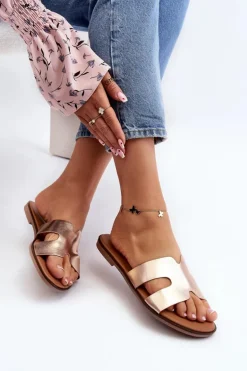 Damskie Klapki Z Wycięciem Różowe Złote Lumossa