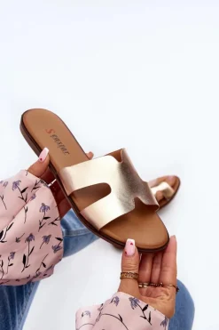 Damskie Klapki Z Wycięciem Różowe Złote Lumossa